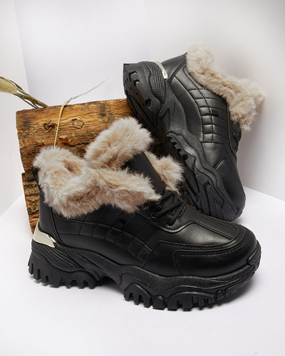 Black sports shoes for women with fur Flixi - Footwear