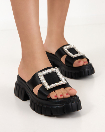 Black women's slippers on a massive sole with crystals Vetasi - Footwear