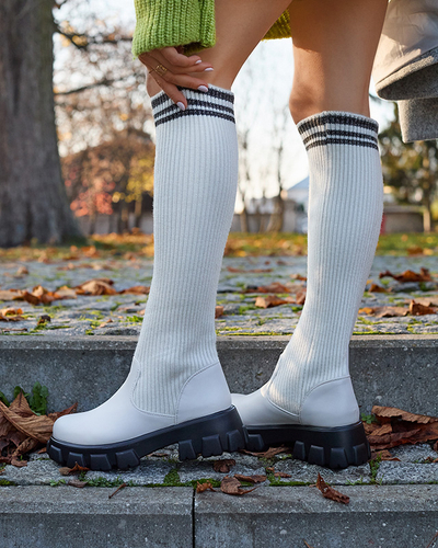 Women's high slip-on boots in ecru color Alerpi- Footwear