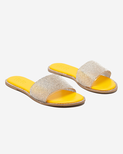 Yellow women's slippers with cubic zirconia Verina - Footwear