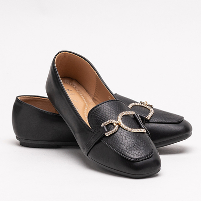 Black women's moccasins with embossing and decoration on the nose Gilisa - Footwear