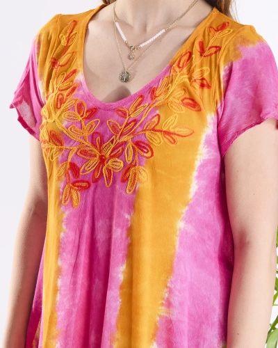 Orange and pink women's beach dress narzutka- Clothing