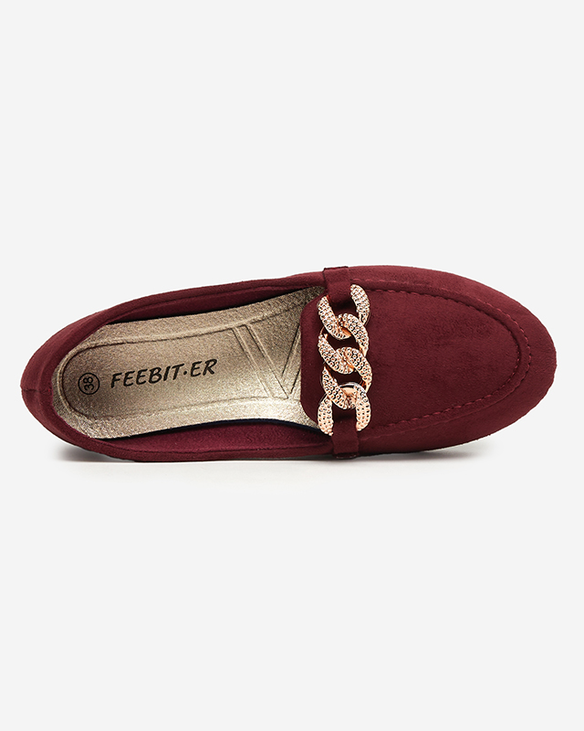 Women's burgundy eco-suede loafers with a chain Osylia - Shoes