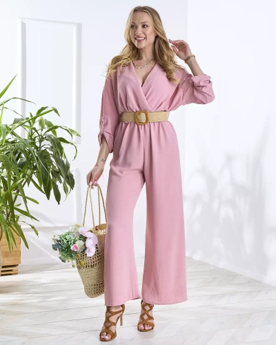 Pink long women's jumpsuit- Clothing