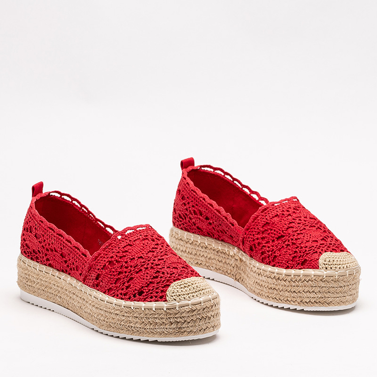 Red women's openwork espadrilles on the platform Ezerra - Footwear