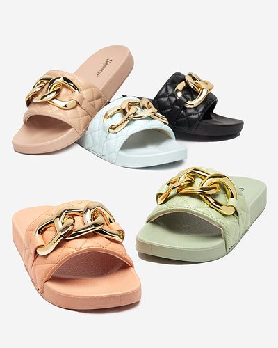 Blue women's quilted slippers with a gold chain Eteris - Footwear