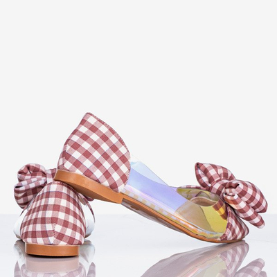 Pink plaid women's ballerinas with bow Carol - Footwear 1