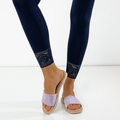 Navy blue women's leggings with lace - Clothing