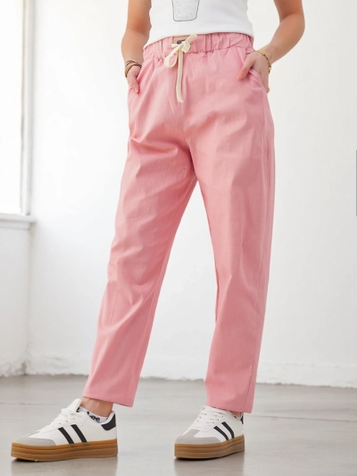 Royalfashion kokvilnas taisni sieviešu bikses ar jostu jostasvietā