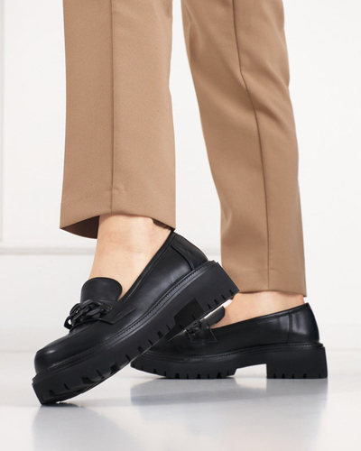 OUTLET Black eco-leather women's shoes with a chain Konera - Footwear