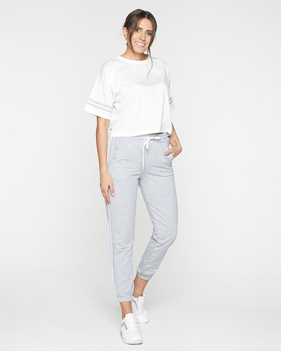 Gray and white women's sports tracksuit set with stripes - Clothing