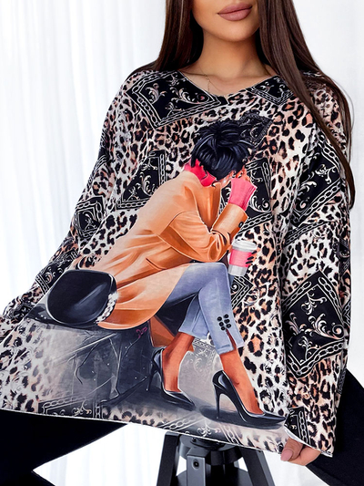 Royalfashion Black and white women's blouse with fashionable print