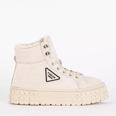 OUTLET Бежевые женские ботинки на шнуровке на платформе Tessi - Обувь