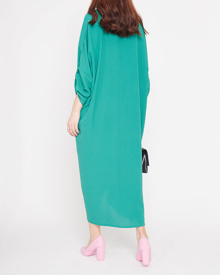 Green women's oversize dress with ruffles - Clothing