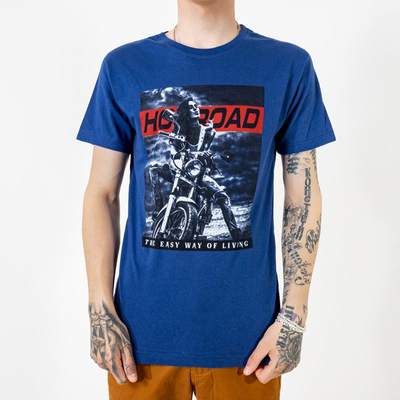 Dark blue printed cotton men's t-shirt - Clothing