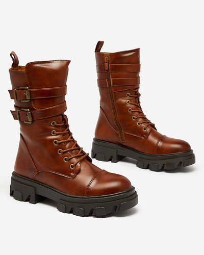 Royalfashion Eco leather women's bagger boots in brown Faserti