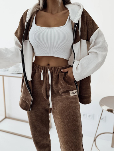 Royalfashion Женский спортивный комплект в коричневую полоску