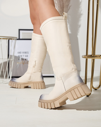 Krēmkrāsas sieviešu Astaroth zābaki līdz ikru vidum - Apavi