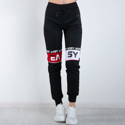 Black women's sweatpants with inscriptions - Pants 1