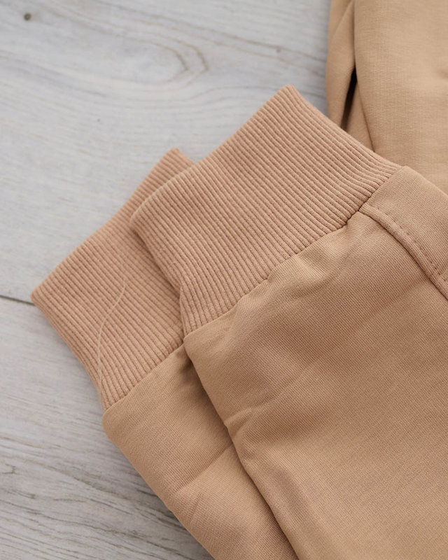 Women's beige sweatpants with cubic zirconia - Clothing