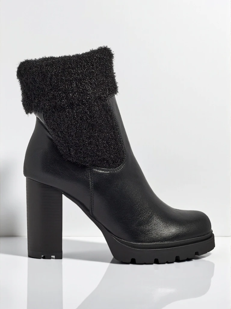 Women's eco-leather heeled ankle boots with Tirave knit