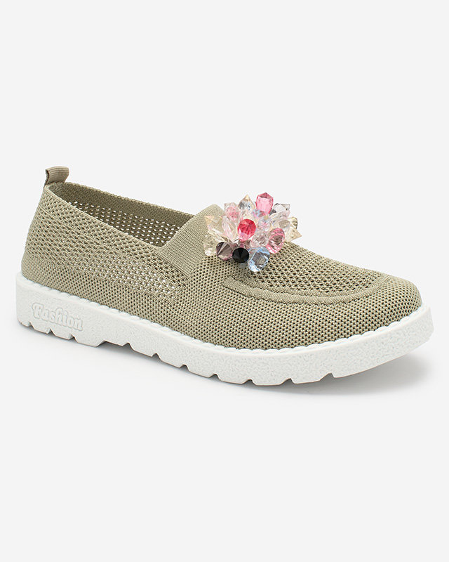 Royalfashion Khaki women's fabric moccasins with crystals Fezens