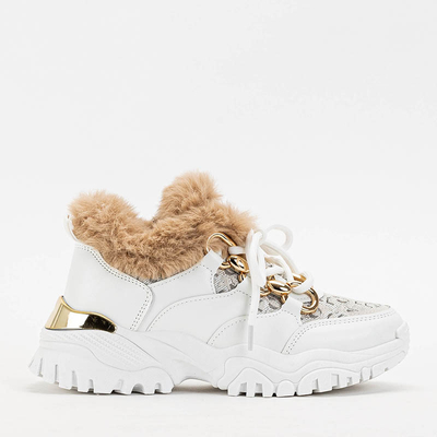 White women's sports sneakers with fur Mestiaho - Buty