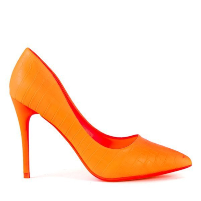 Orange neon high heels with animal embroidery Rio - Footwear 1