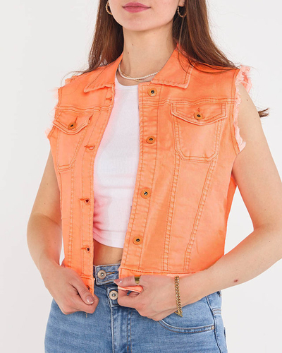Orange denim vest for women - Clothing