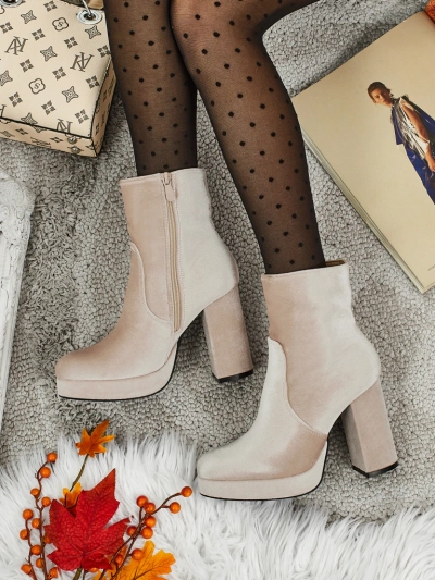 Women's Heeled Ankle Boots Velour Style Miss