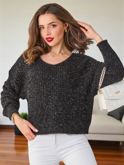Royalfashion Sieviešu džemperis ar spīguļošu diegu
