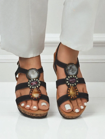 Royalfashion Women's wedge sandals with stones Grace Shine