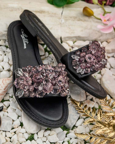 Royalfashion Women's Loberra rhinestone flip-flops