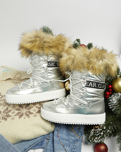 Sudraba krāsas sieviešu sniega zābaki ar kažokādu Lilitsa- Footwear