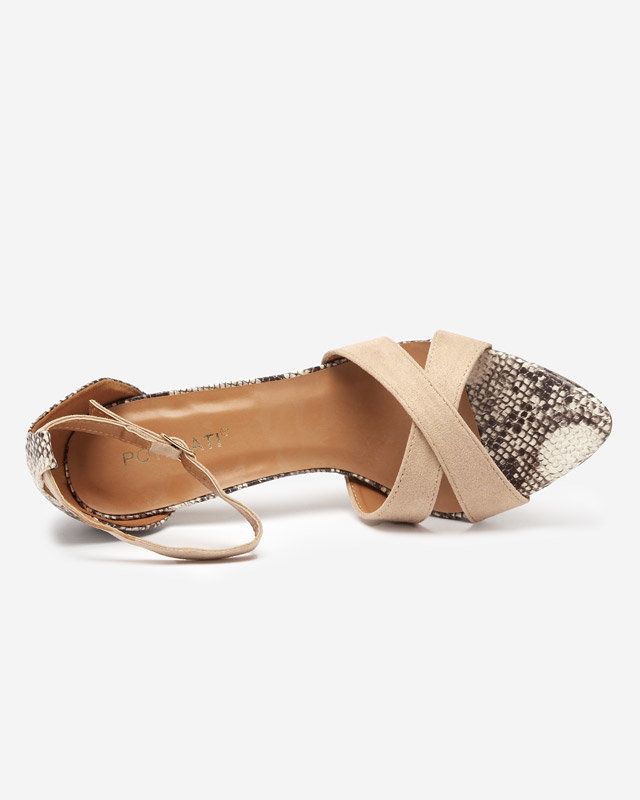 Beige women's sandals with embossing on a pin Halensi - Footwear
