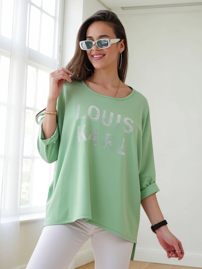 Royalfashion Women's viscose blouse with rhinestone inscriptions