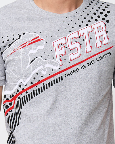 Light gray men's T-shirt with print - Clothing
