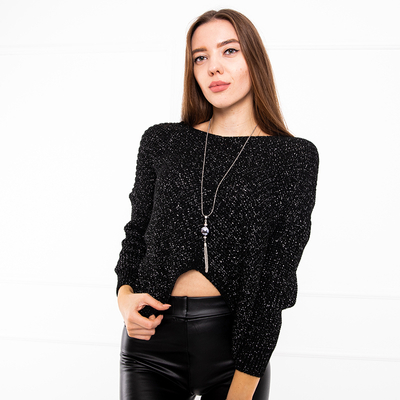 Women's black sweater with a necklace - Clothing