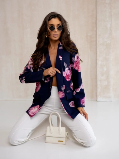 Royalfashion Women's blazer without a fastener with rose flowers
