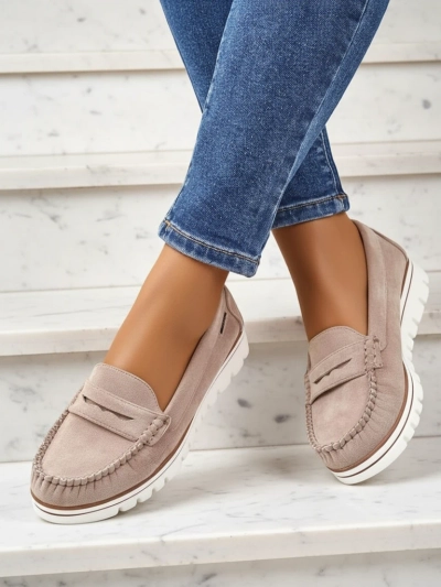 Luna Elegance of Beige Eco-Leather Moccasins