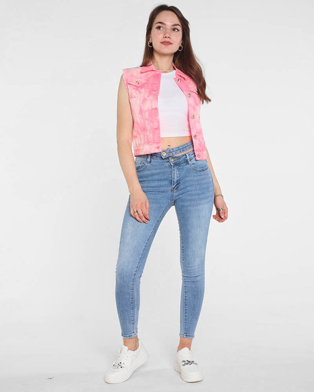Pink women's denim vest - Clothing