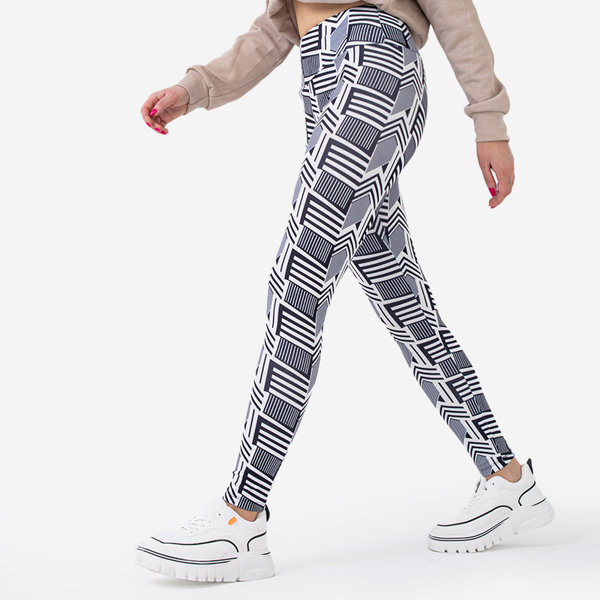 Patterned women's high-waisted black and white leggings - Clothing