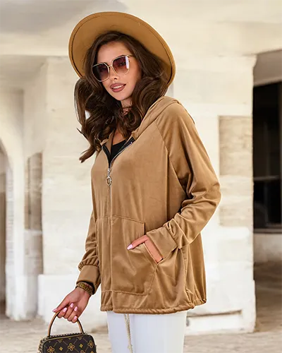 Royalfashion Sieviešu džemperis bez rāvējslēdzēja ar kapuci