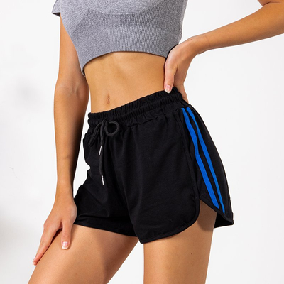 Women's black shorts with blue stripes - Clothing