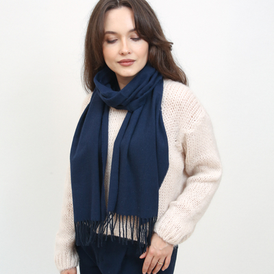 Classic navy blue women's narrow single-color scarf - Accessories