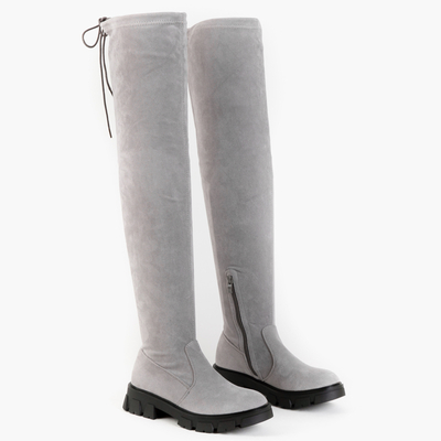 Eco - suede gray flat over the knee boots Engi- Footwear