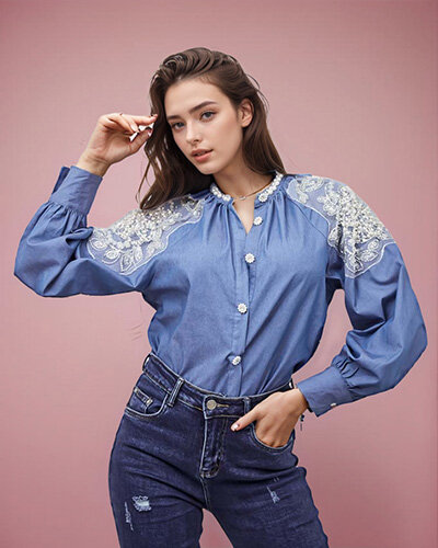 Royalfashion Женская рубашка с цирконами