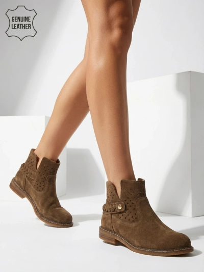 Lav: Ażurowe botki damskie ze skóry naturalnej Unimi