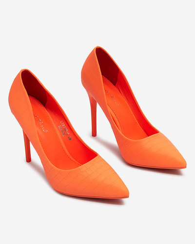 Neon orange women's stiletto pumps with embossing Asota - Footwear