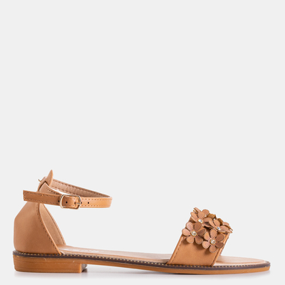Rafana brown women's sandals with flowers - shoes